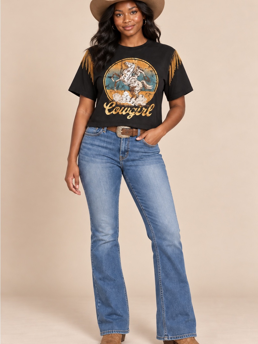 Cowgirl Graphic Short Sleeve Tee in Black